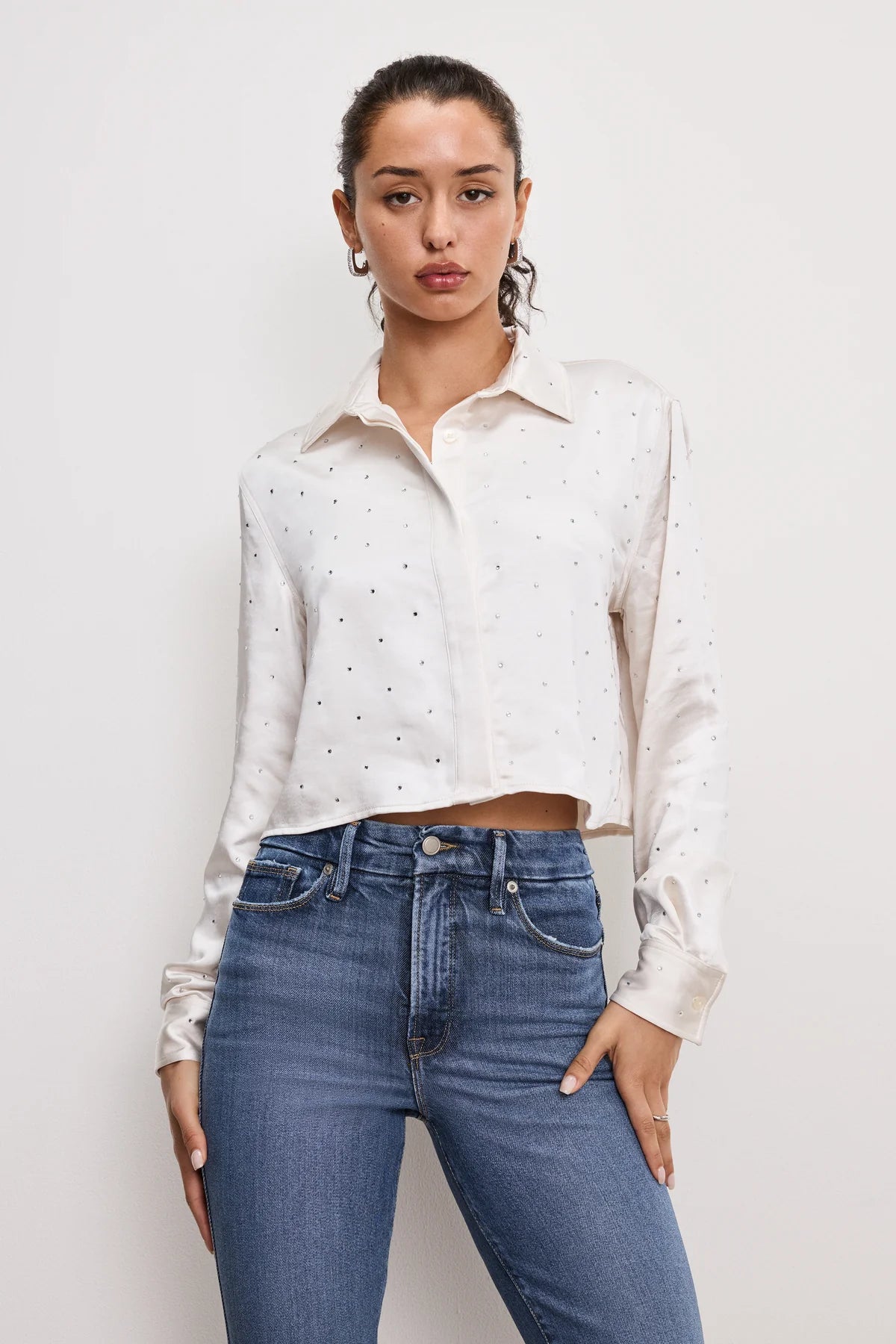 GOOD AMERICAN CRYSTAL SATIN SHIRT