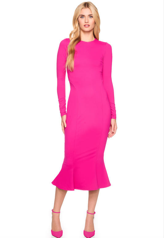 CREW TRUMPET MIDI DRESS PINK