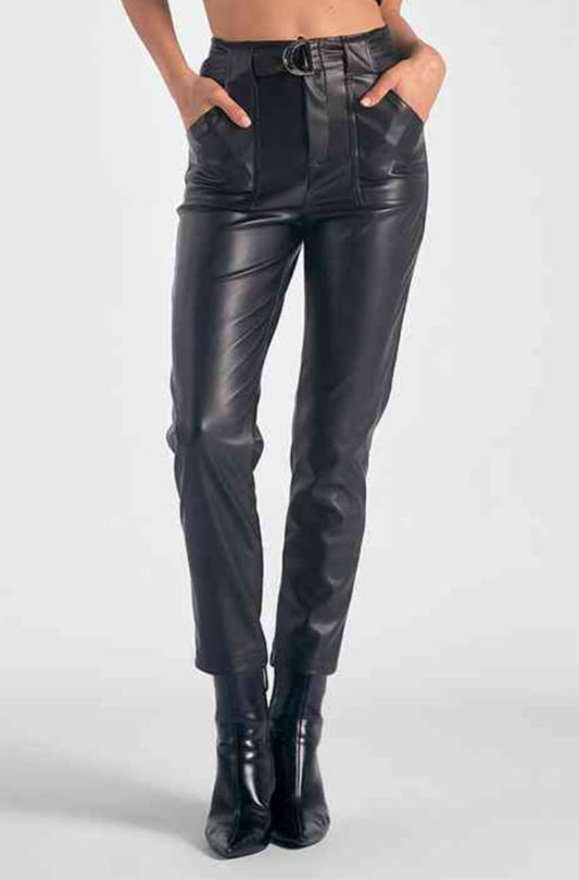 BELTED FAUX LEATHER PANT