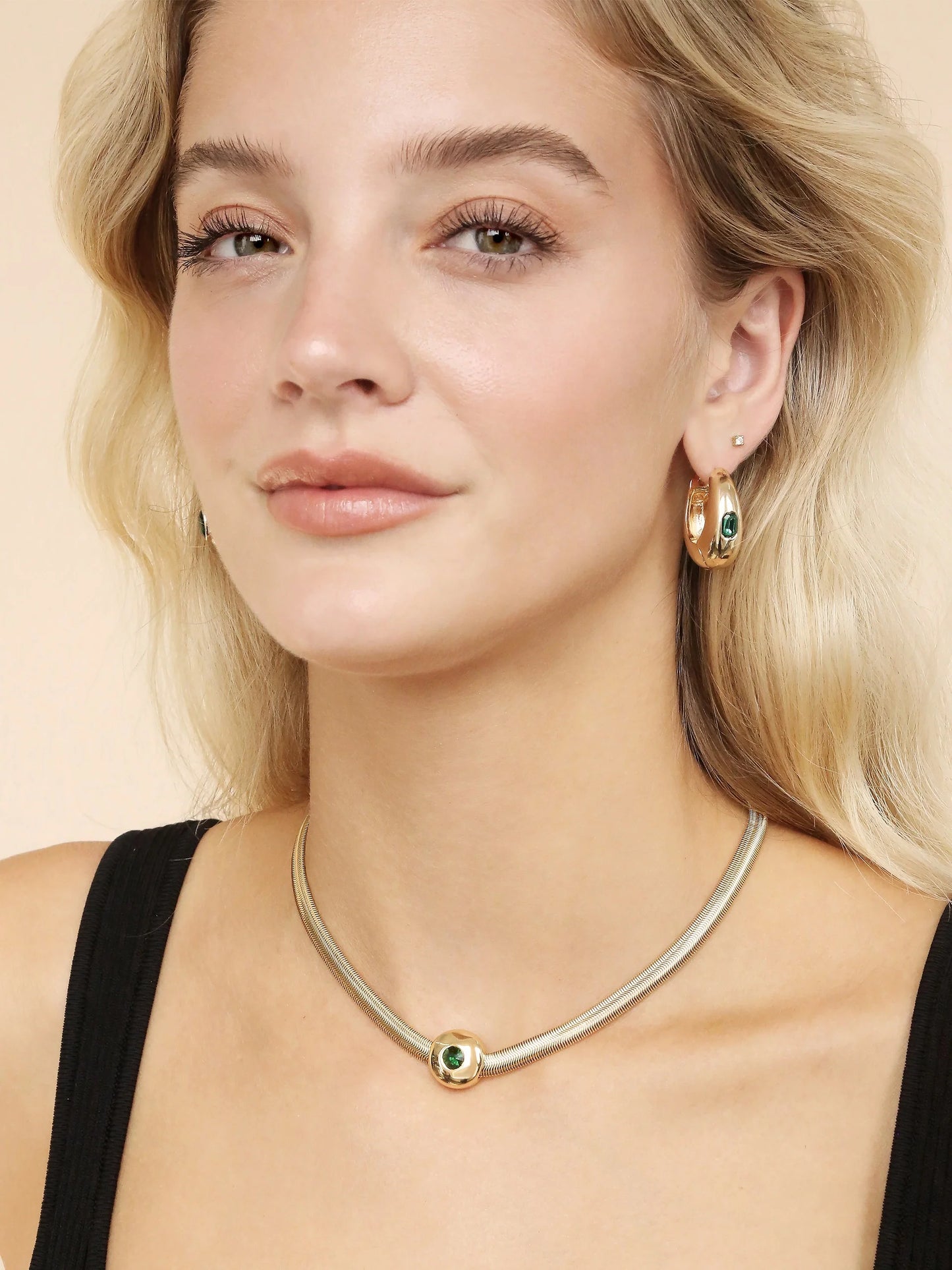 EMERALD DECO HOOPS