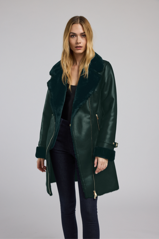 CARLA VEGAN LEATHER FUR COAT