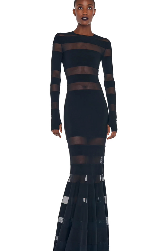 BLACK MESH FISHTAIL GOWN