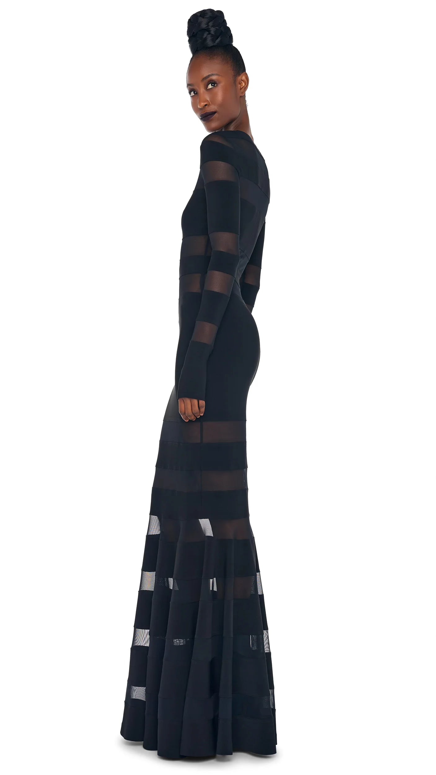 BLACK MESH FISHTAIL GOWN