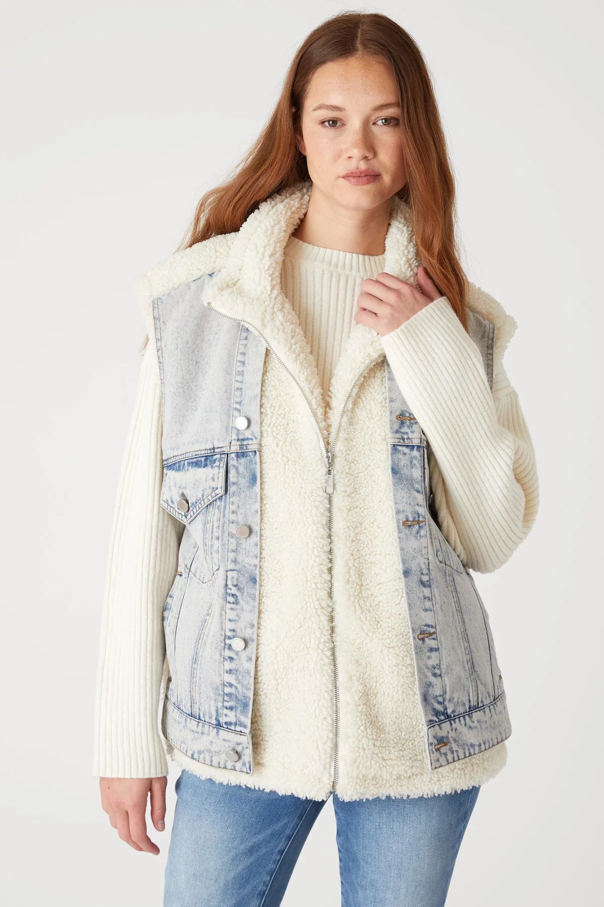 DENIM SHERPA TRUCKER VEST